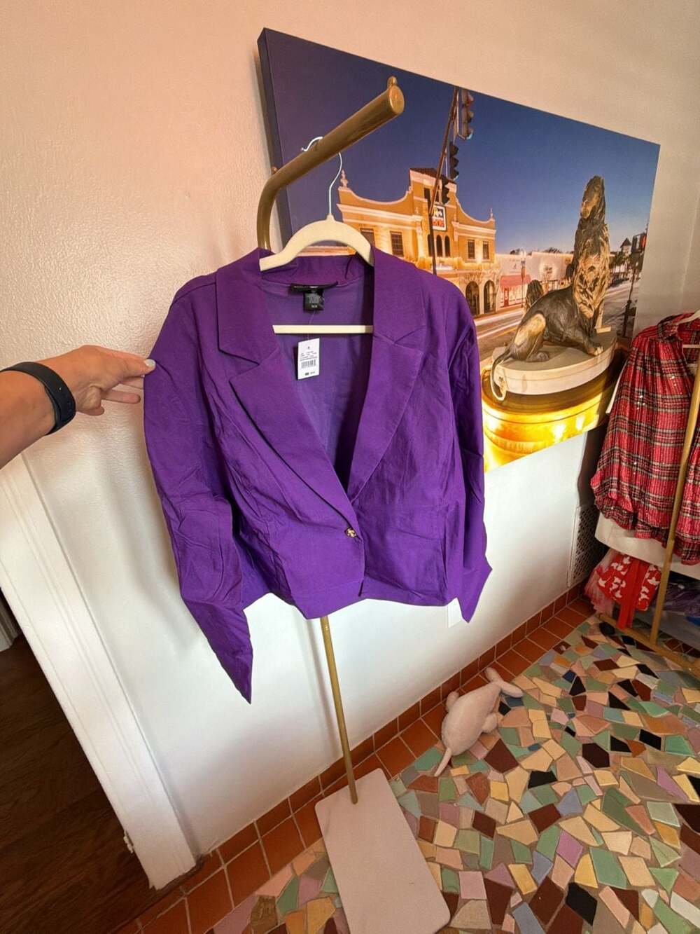 Ashley Stewart Purple Cropped Blazer Jacket